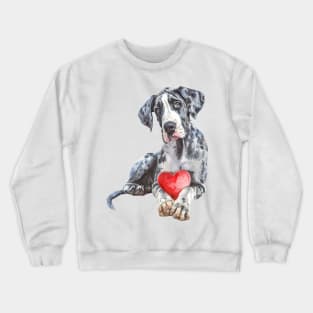 Valentine Great Dane Holding Heart Crewneck Sweatshirt